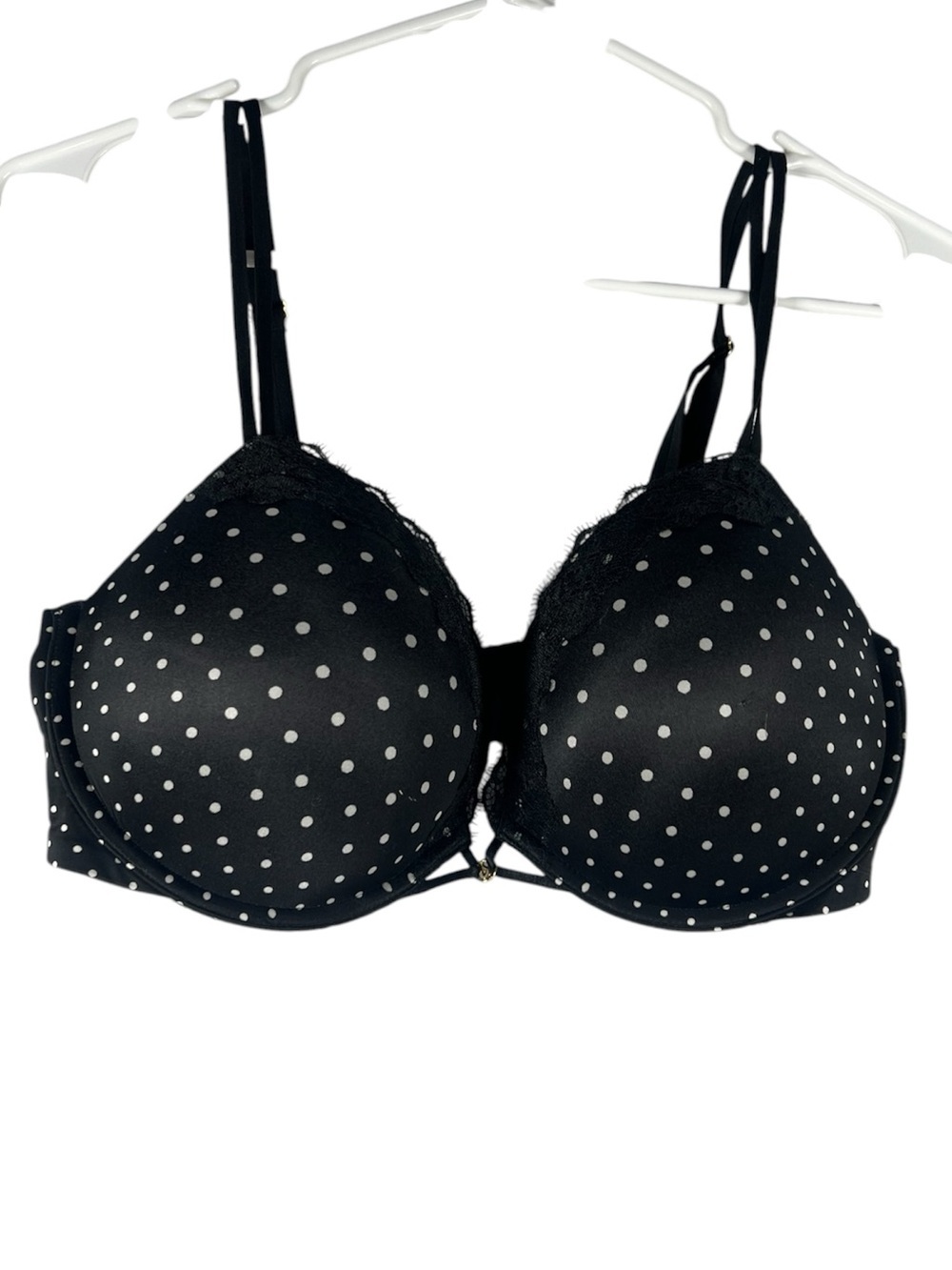 Victoria's Secret Very Sexy Push Up Bra Black Polka Dot Lace Trim 38D